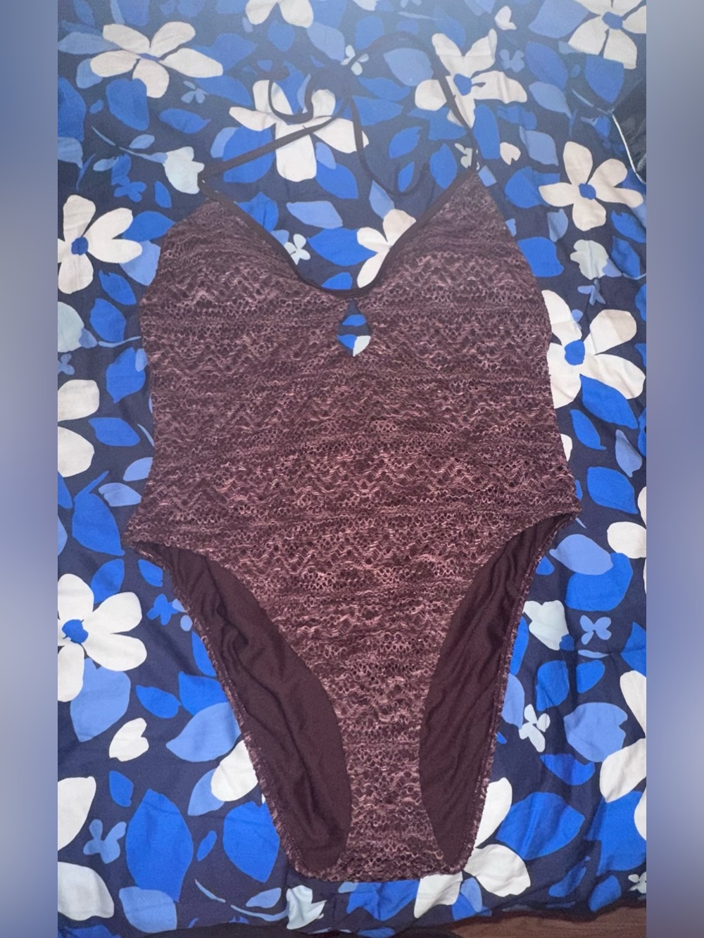 No Boundaries Brown Lace One-Piece Swimsuit